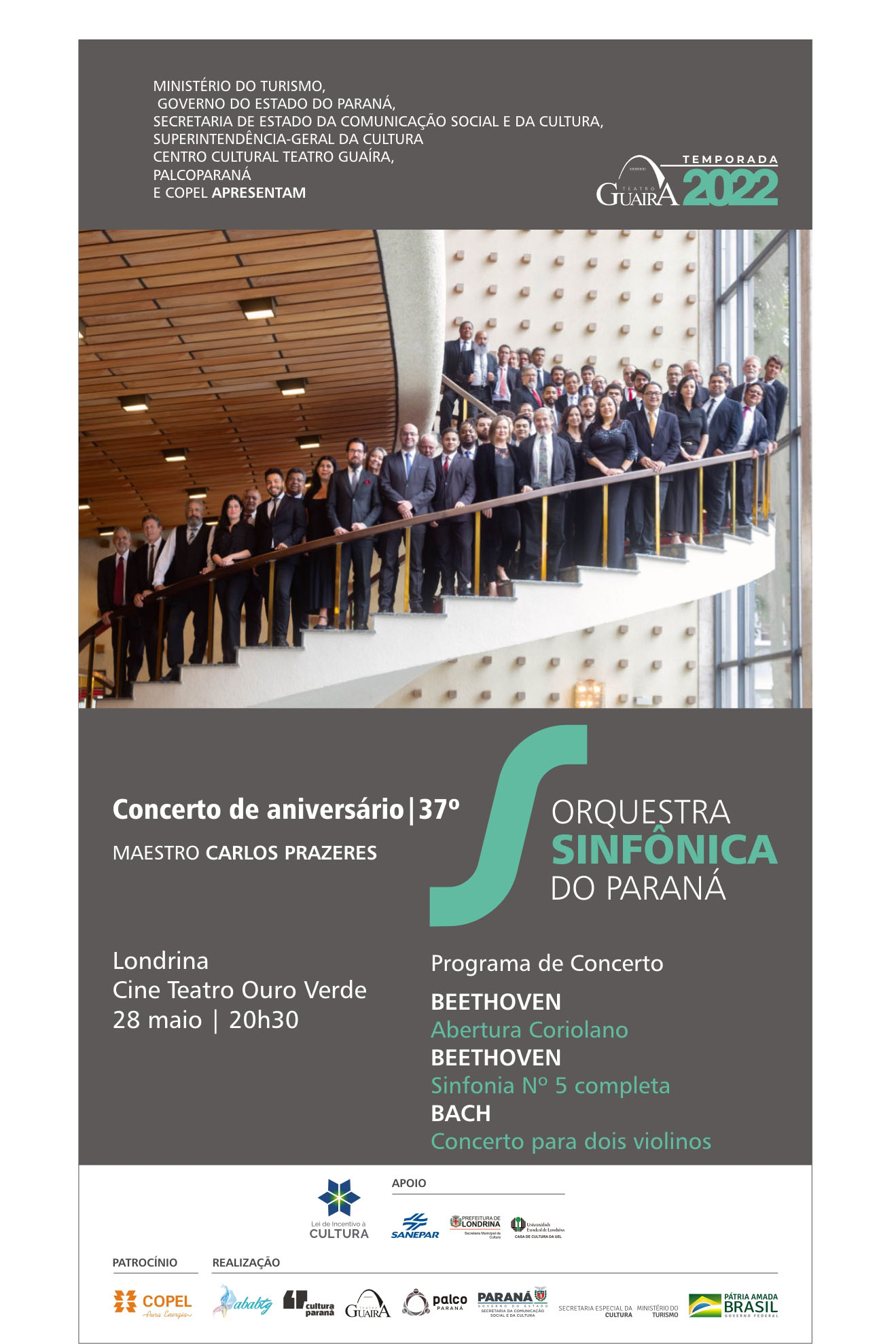 Orquestra Sinfônica do Paraná se apresenta em quatro cidades em maio
