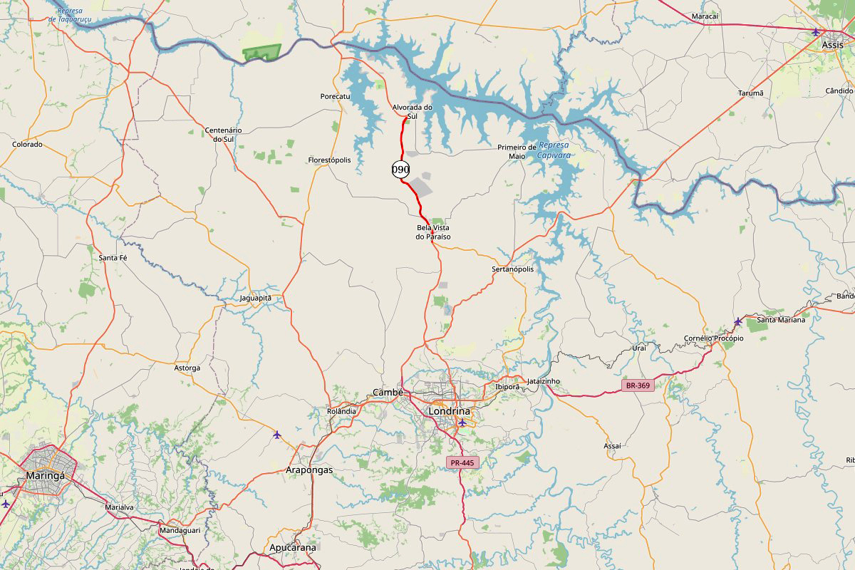 PR-090 Bela Vista do Paraíso - Alvorada do Sul Rodovia entre Bela Vista do Paraíso e Alvorada do Sul recebe serviços de conservação