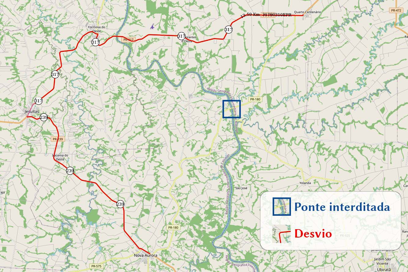 Ponte entre Quarto Centenário e Nova Aurora vai ser interditada para reformas