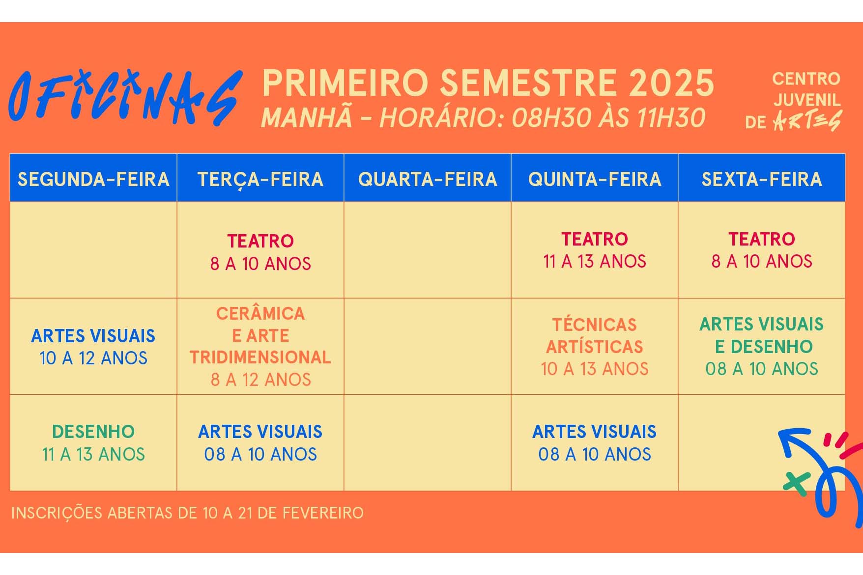 Centro Juvenil de Artes abre inscrições para oficinas do 1º semestre de 2025