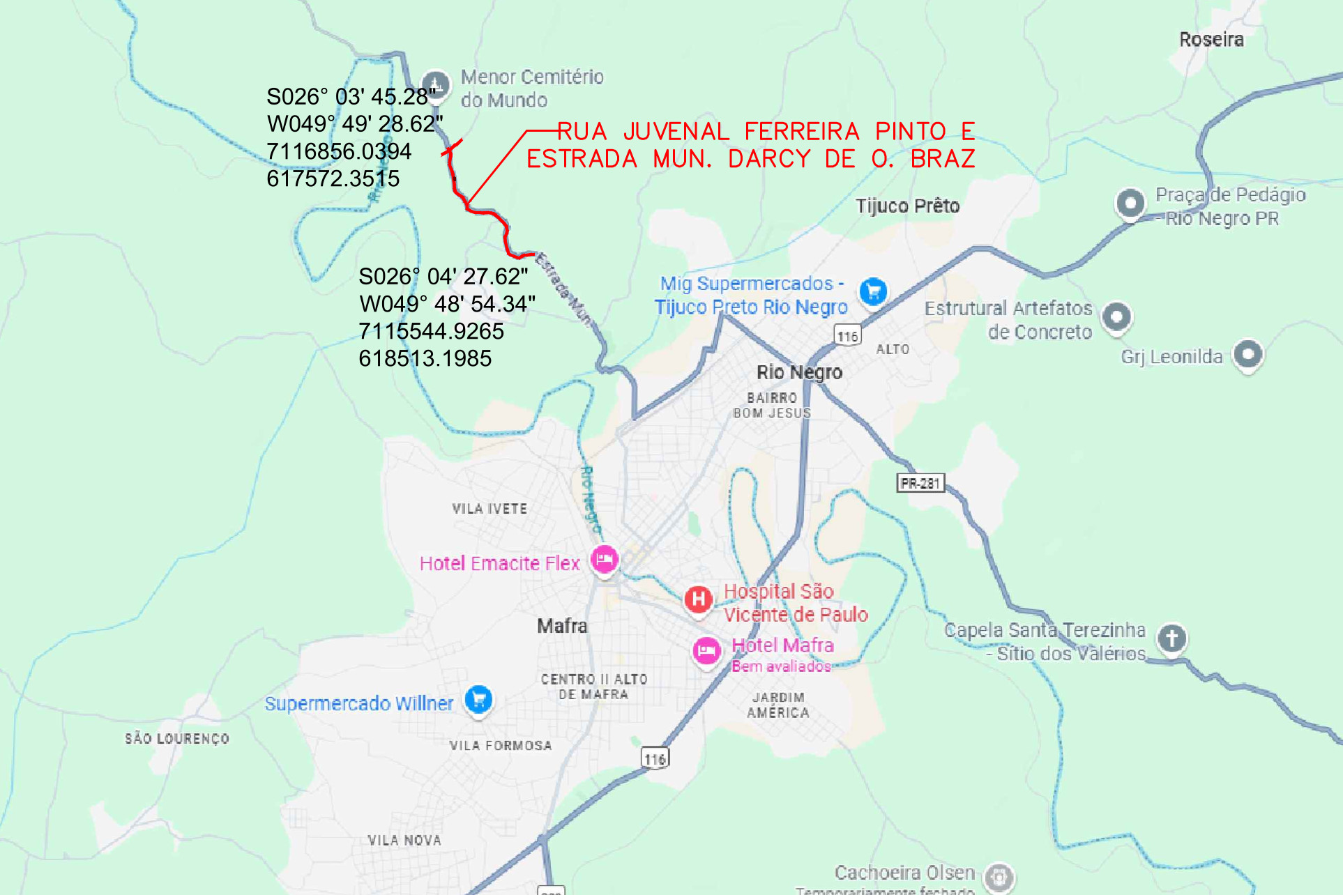 Rio Negro - Rua Juvenal Ferreira Pinto e Estrada Darci de Oliveira Braz (mapa)