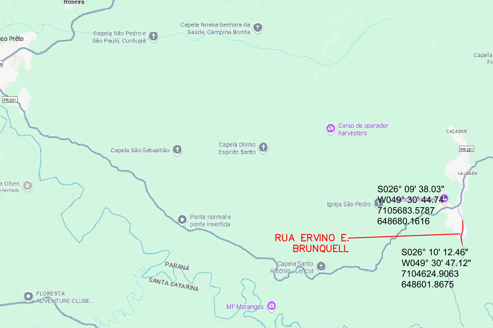 Rio Negro - Ruas Ervino Ernesto Brunquell e Reinaldo Gruber (mapa)