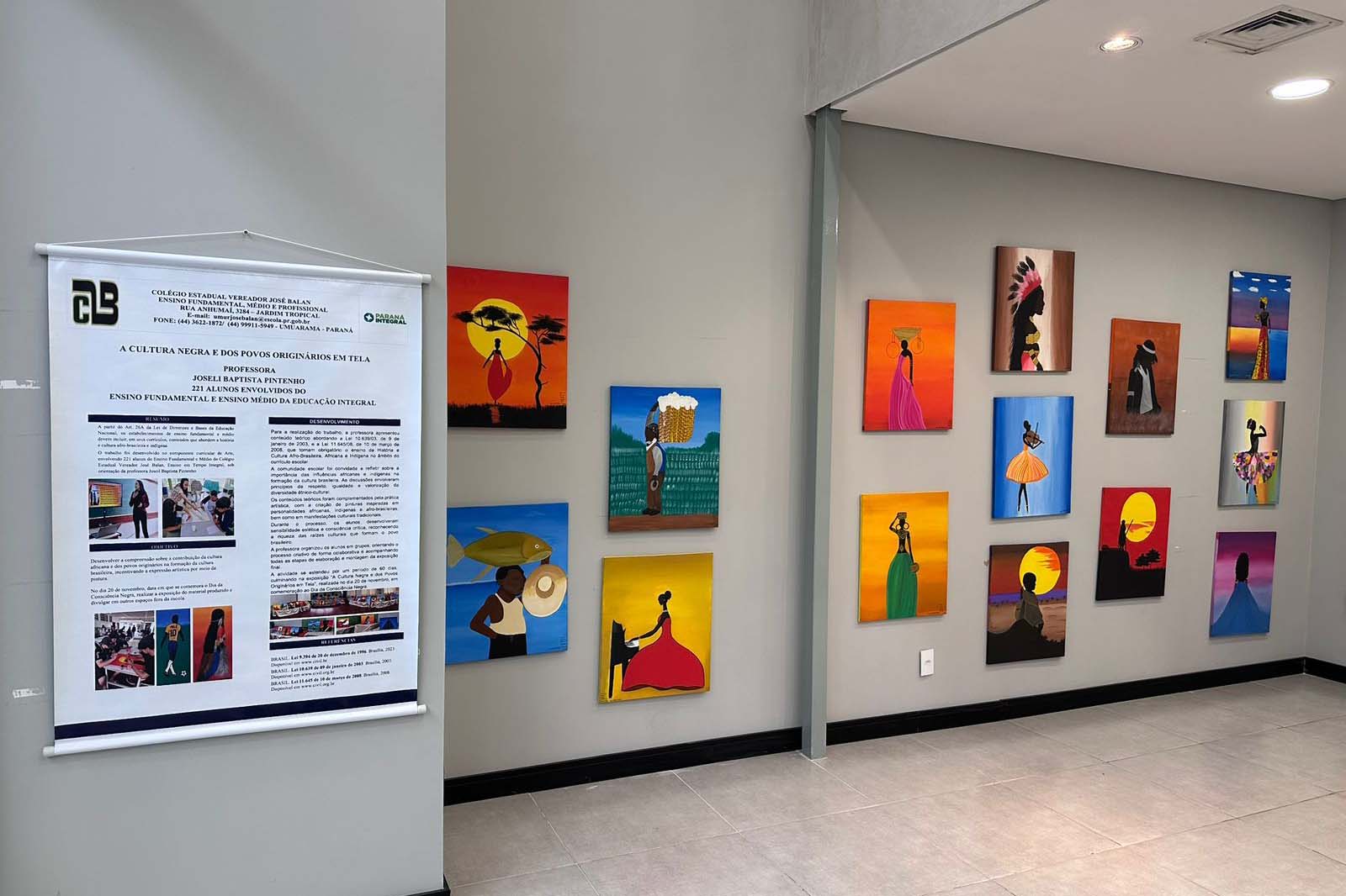 Colégio estadual expõe obras de arte sobre raízes africanas e indígenas em shopping de Umuarama