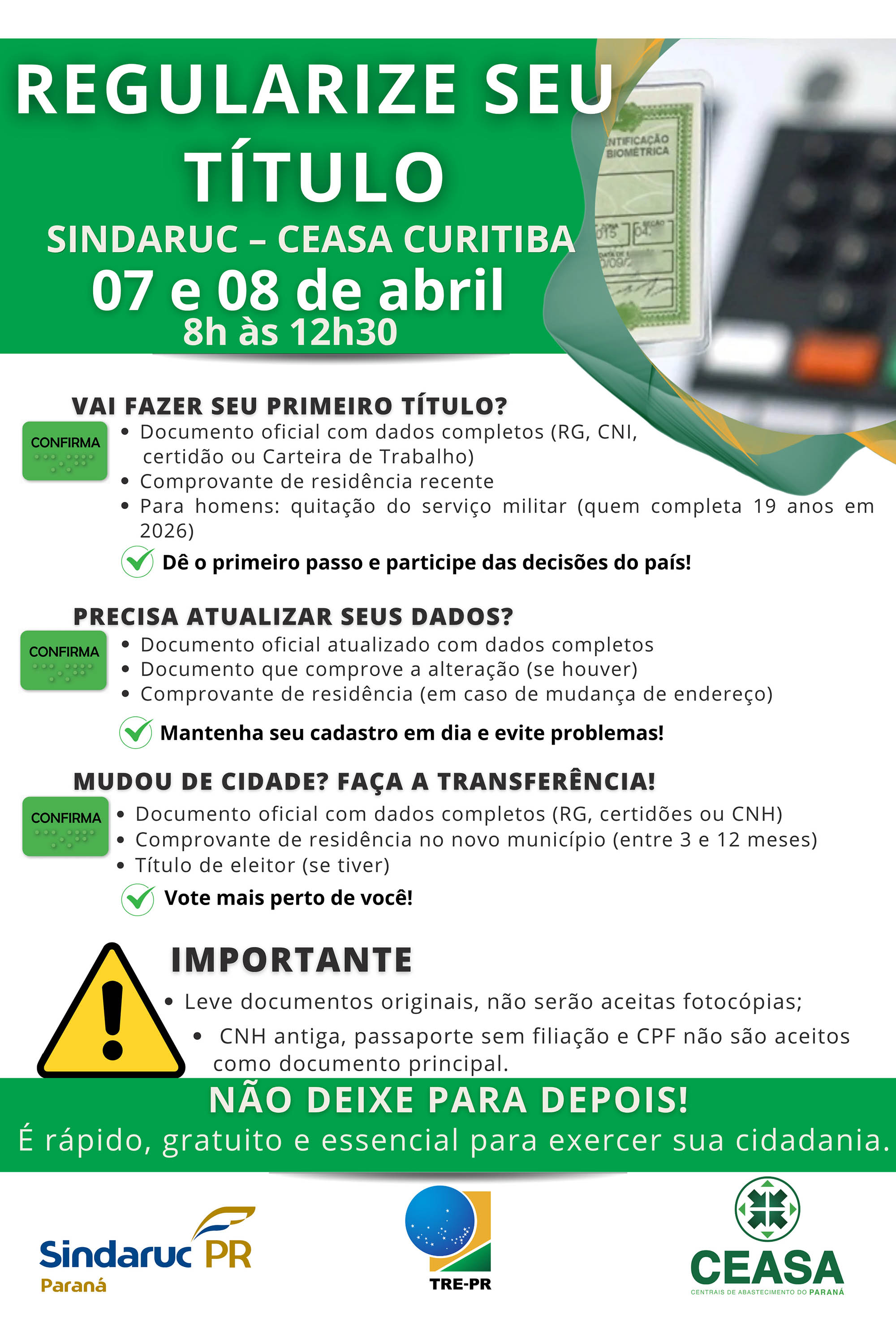 Ceasa Curitiba terá ações voltadas para regularização do Título de Eleitor e Exames de Equivalência