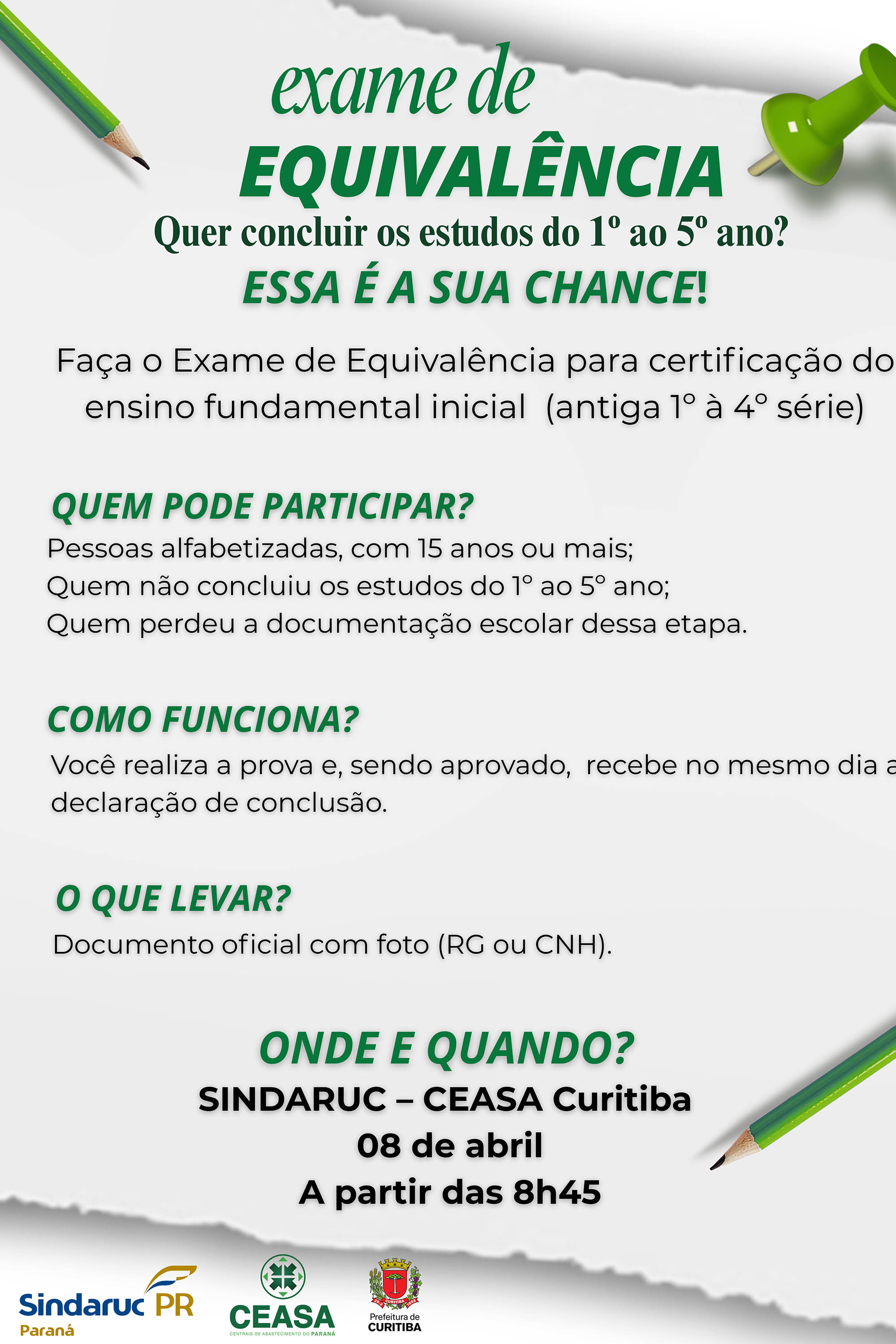Ceasa Curitiba terá ações voltadas para regularização do Título de Eleitor e Exames de Equivalência