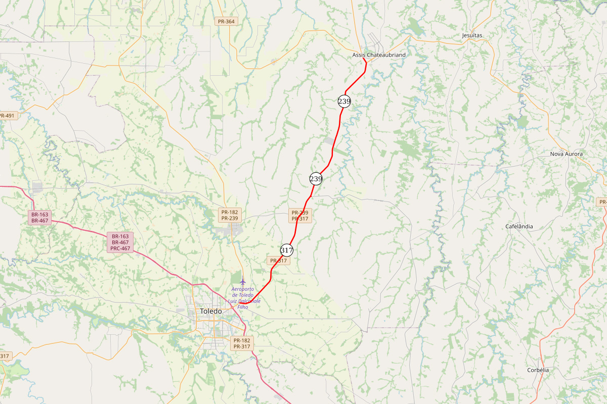 PR-239 e PR-317 entre Toledo e Assis Chateaubriand (mapa)