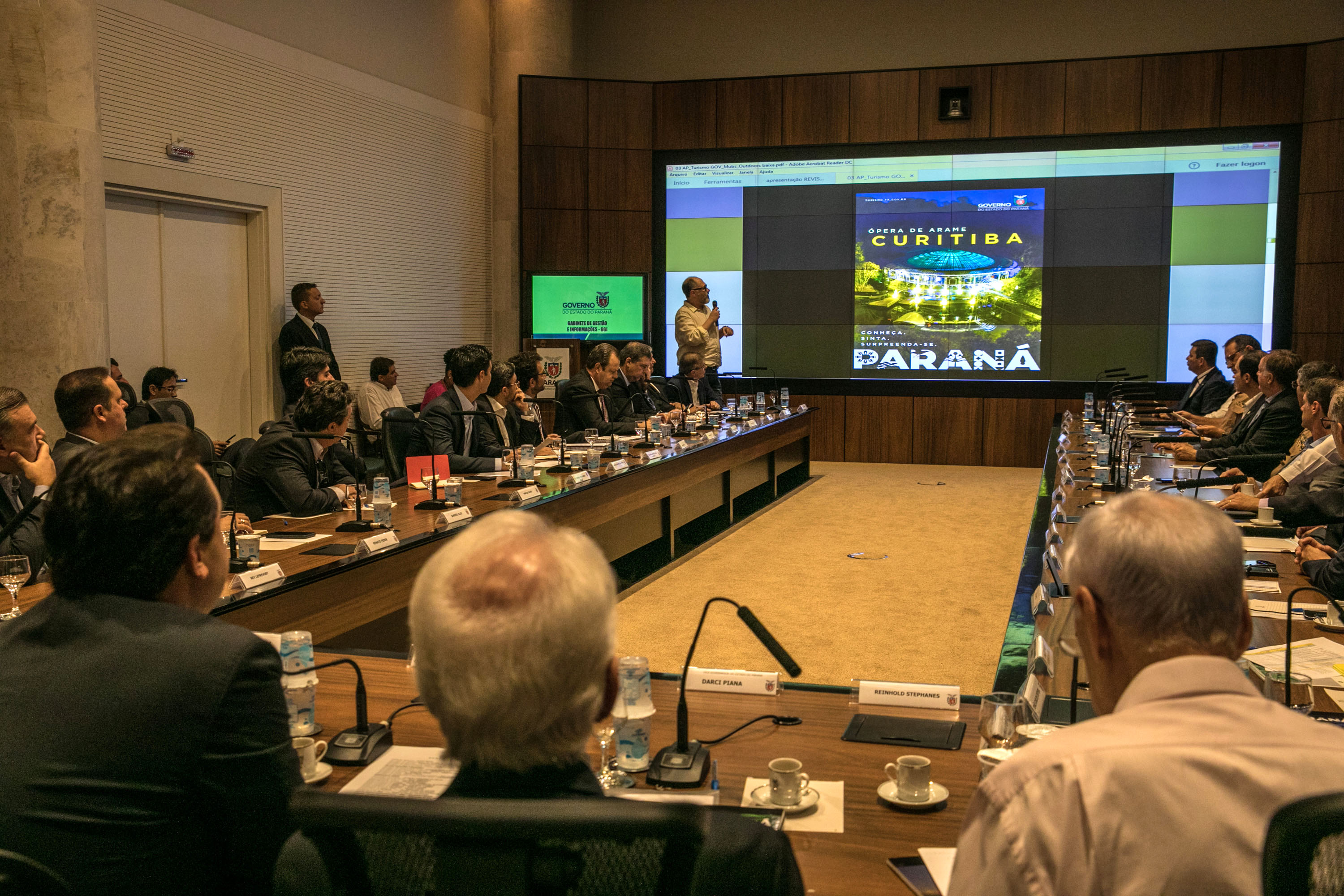 As futuras campanhas que o Governo do Paraná vai realizar para fortalecer o turismo do Paraná foram apresentadas nesta terça-feira (29) na reunião do governador Carlos Massa Ratinho Junior com o secretariado. Curitiba,29/01/2019 - Foto: Maurílio Cheli/ANPrr