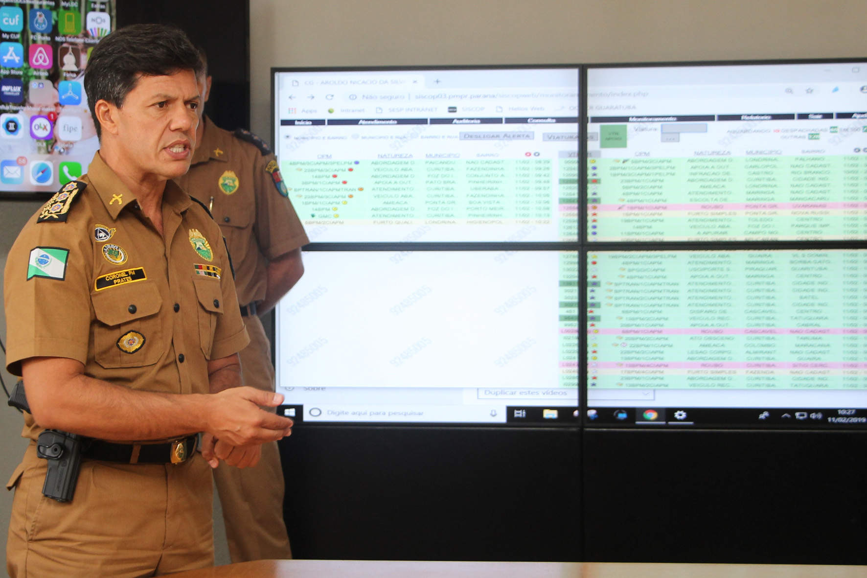 11-02-2019 Lançamento APP 190 para Sistema IOS a Polícia Militar do Paraná lançou o APP 190 ? Emergência Paraná para o sistema iOS e também divulgou um balanço dos quatro meses de funcionamento do aplicativo, que está em uso em Curitiba e Região Metropolitana na versão para Android, lançada no início de outubro do ano passado. Na foto, o coronel Prates, chefe do Estado Maior da Polícia Militar do Paraná - Curitiba, 11/02/2019 - Foto: Soldado Priscilla Carvalho