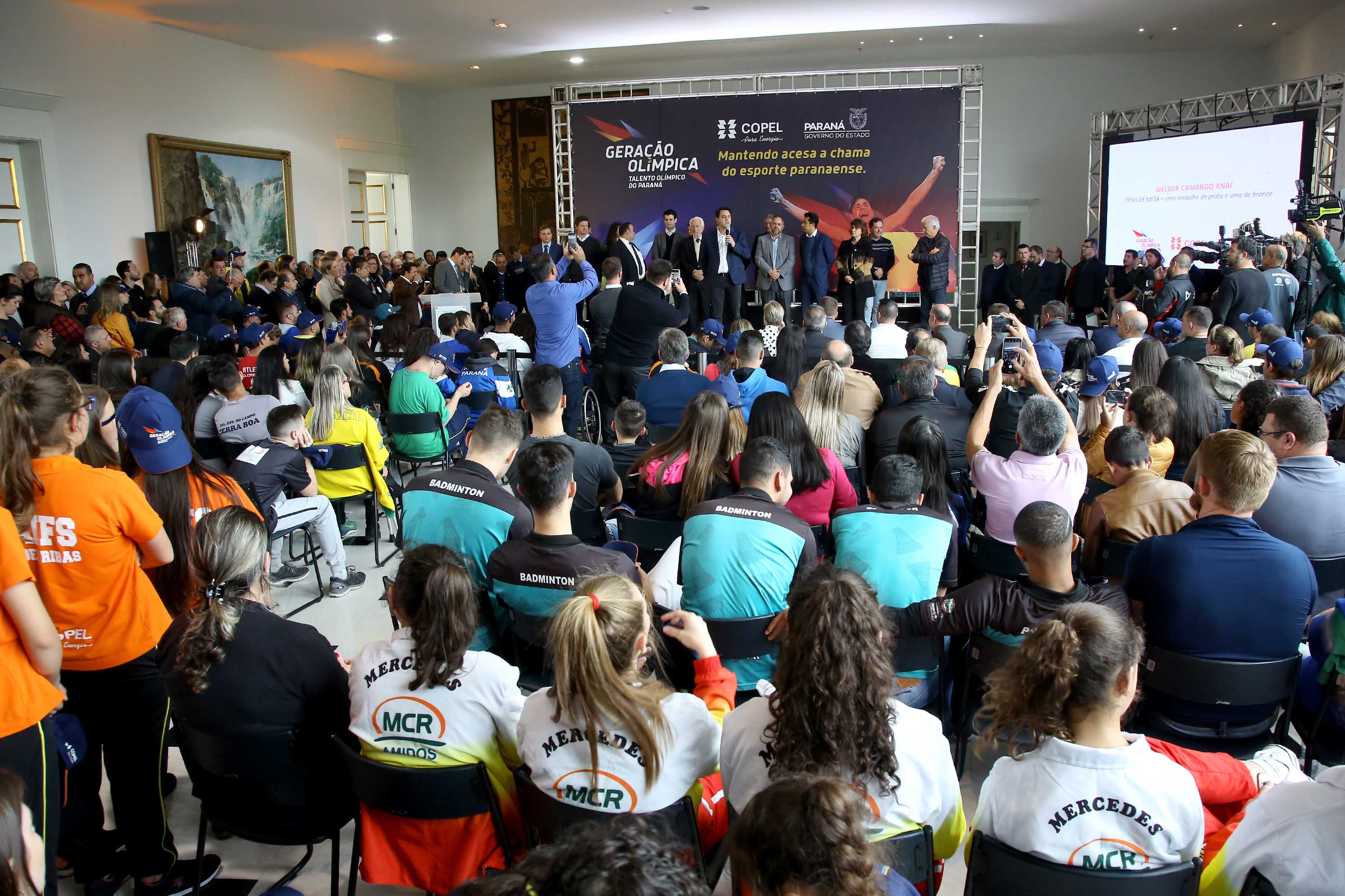 O governador Carlos Massa Ratinho Junior anunciou nesta segunda-feira (02), no Palácio Iguaçu, a nova fase do programa de apoio à formação de atletas olímpicos. Patrocinado pela Copel, o ?Geração Olímpica? é o maior programa de bolsa-atleta do País. Curitiba,02/09/2019 Foto:Jaelson Lucas /AEN