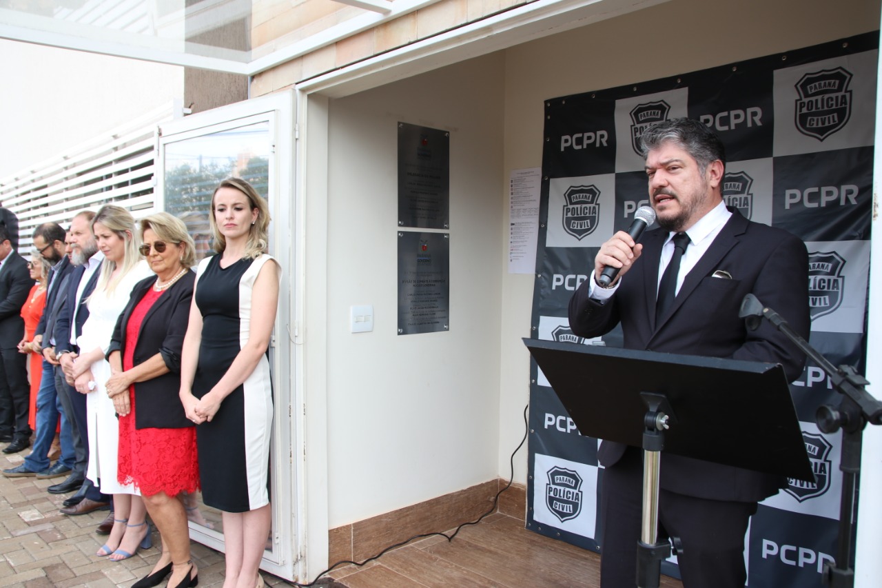 O Núcleo da Divisão de Crimes Contra a Corrupção e a Delegacia da Mulher de Londrina contam com nova estrutura. O prédio que abriga as duas unidades foi inaugurado oficialmente nesta sexta-feira (08). Foto: Divulgação/PCPR