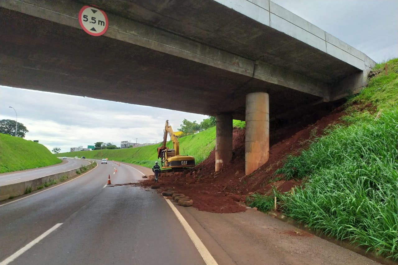 Quatro viadutos da PRC-467 em Cascavel, na região Oeste, estão recebendo obras de melhorias no sistema de drenagem e de construção de estruturas de contenção de taludes, que são superfícies inclinadas. O objetivo é garantir maior estabilidade e evitar o surgimento de pontos de alagamento na rodovia, que passa por baixo dos viadutos. Foto:DER