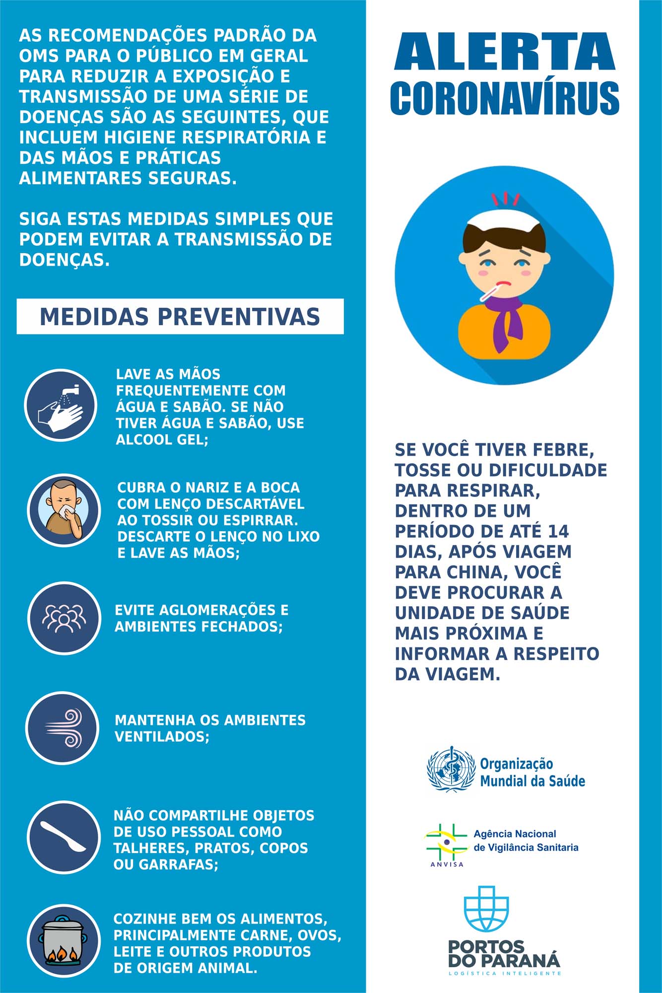 A empresa pública Portos do Paraná intensificou as medidas sanitárias e práticas de controle de tripulação para minimizar os riscos de infecção pelo novo coronavírus. Seguindo regulamentações sanitárias internacionais, a autoridade portuária segue um protocolo diferenciado para embarcações e tripulantes vindos das áreas epidêmicas.