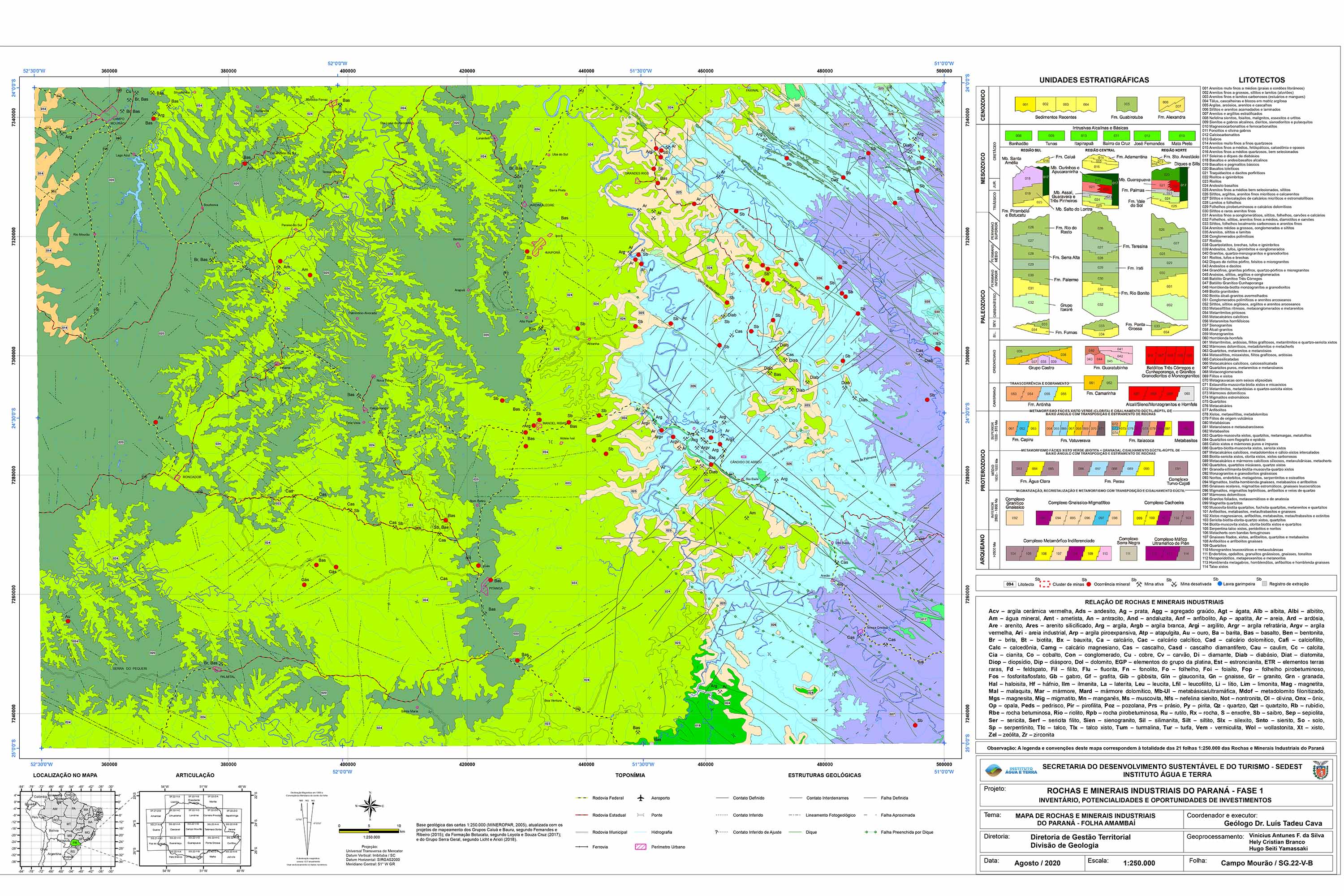 Carta de Rochas e Minerais Industriais do Paraná de Campo Mourão. Imagem: SEDEST