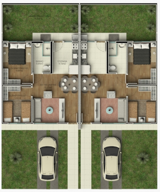 Unidades fazem parte da primeira etapa do Residencial Parque dos Tropeiros, que contará com 444 moradias ao todo. Seleção será feita com pessoas inscritas no cadastro da companhia, com renda familiar mensal a partir de R$ 1.700, que poderão financiar imóveis com descontos de até R$ 19 mil. (Imagem: COBEC Construtora)