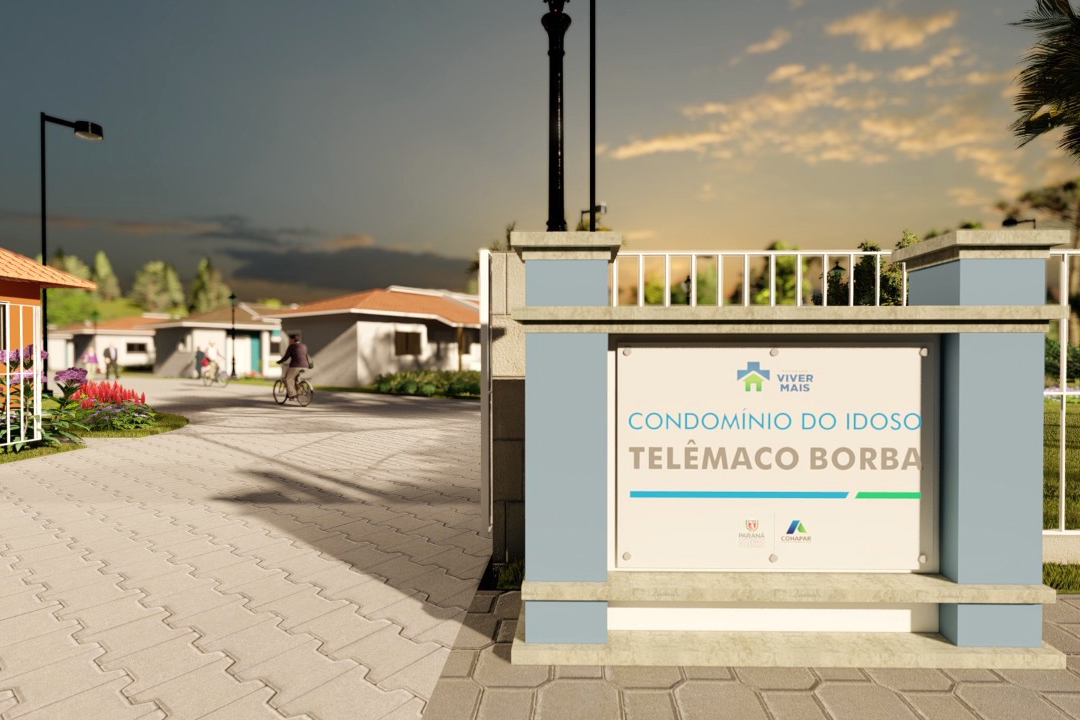 A cidade de Telêmaco Borba, na região dos Campos Gerais, terá até o fim de 2021 o seu primeiro condomínio dos idosos. Serão investidos R$ 3,8 milhões em recursos do Governo do Estado para a construção de 40 moradias a pessoas com 60 anos ou mais, dentro do programa Viver Mais Paraná. -  Foto/Arte: Cohapar