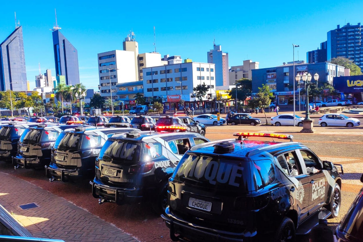As equipes policiais do Batalhão de Operações Especiais (BOPE), treinadas para dar suporte às unidades de área da PM nas ocorrências de maior periculosidade estão na região de Cascavel nesta semana. A Operação Pronta Resposta IV foi lançada nesta terça-feira (18/05), no Centro da cidade, com a participação do Subcomandante-Geral da PM, coronel Rui Noé Barroso Torres.  -  Cascavel, 18/05/2021  -  Foto: PMPR