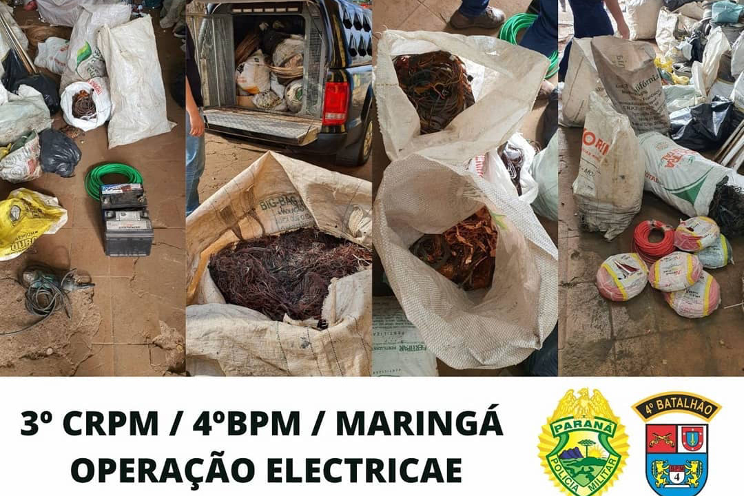 Policiais militares do 4º Batalhão de Polícia Militar (4º BPM), pertencente ao 3º Comando Regional da PM (3º CRPM), em conjunto com a Polícia Civil, a Guarda Municipal e a Prefeitura de Maringá desencadearam a Operação Electricae e apreenderam mais de meia tonelada de cobre derretido e aço inox. A ação policial aconteceu na quinta-feira (17/06) no Noroeste do estado e duas pessoas acabaram encaminhadas.  -  Maringá, 17/06/2021  -  Foto: SESP-PR