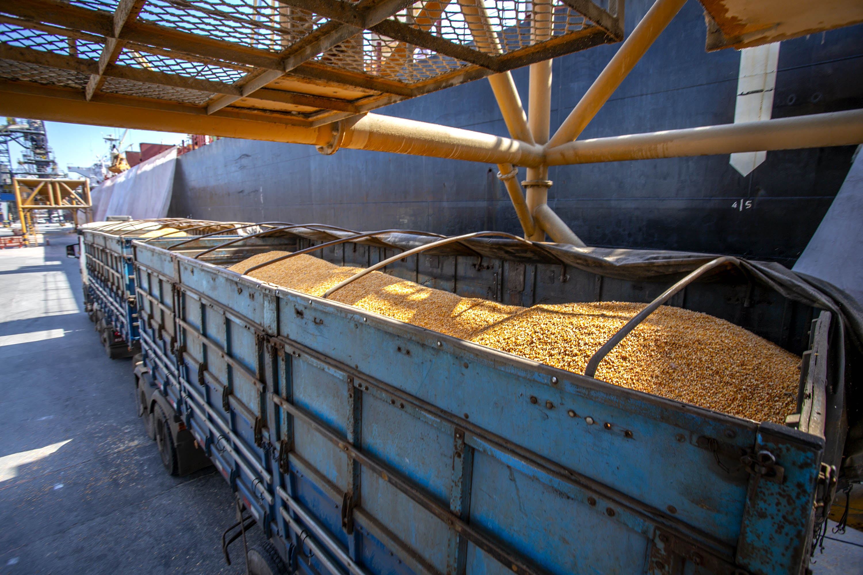 Navio programado para quarta-feira (28) vai descarregar 32 mil toneladas do cereal. Desde o início do ano, já são quatro embarcações recebidas no porto paranaense com milho importado. - Paranaguá, 27/07/2021  -  Foto: Claudio Neves/Arquivo Portos do Paraná-primeira operação, em Maio/21