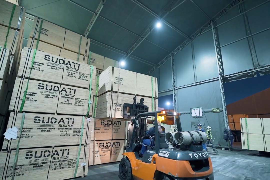 Madeira volta a ser embarcada direto no porão do navio no Porto de Paranaguá . Foto: Divulgação/TCP