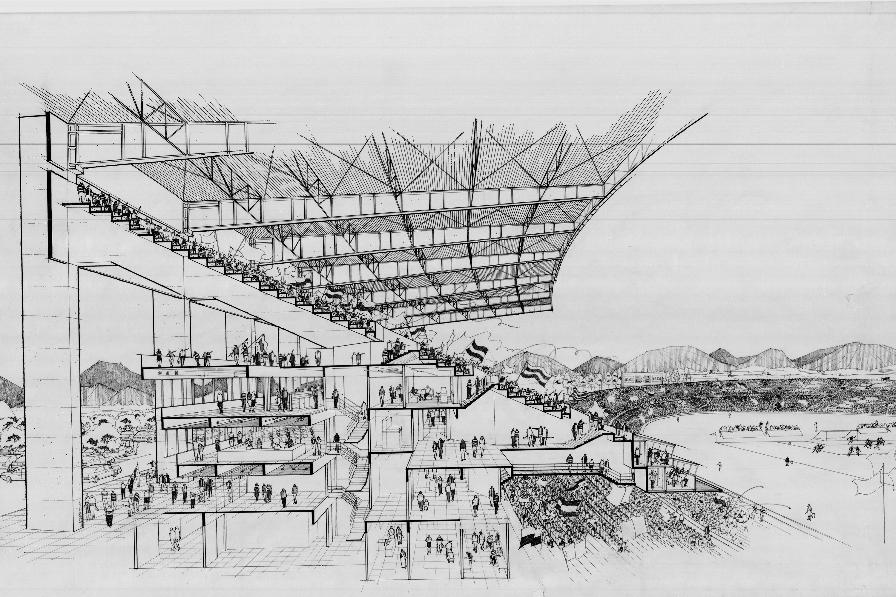 O documentário ?Concurso como Prática: A Presença da Arquitetura Paranaense?, integrante da exposição de mesmo nome em cartaz no Museu Oscar Niemeyer (MON) até o dia 12 de dezembro, será disponibilizado no canal do Youtube do Museu a partir do dia 7 de outubro. Na imagem Estádio de Futebol do Paraná -  Curitiba, 06/10/2021  -  Foto: MON