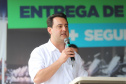 O governador Carlos Massa Ratinho Junior e o Secretário da Segurança Pública, Romulo Marinho Soares, entregam nesta sexta-feira (19), à Polícia Militar do Paraná 155 novas motocicletas, modelo BMW, que incluem capacetes, EPIs e rádios comunicadores, no Parque Estadual Vila Velha, em Ponta Grossa.19/11/2021 - Foto: Jonathan Campos