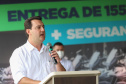 O governador Carlos Massa Ratinho Junior e o Secretário da Segurança Pública, Romulo Marinho Soares, entregam nesta sexta-feira (19), à Polícia Militar do Paraná 155 novas motocicletas, modelo BMW, que incluem capacetes, EPIs e rádios comunicadores, no Parque Estadual Vila Velha, em Ponta Grossa.19/11/2021 - Foto: Jonathan Campos