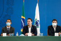 O governador Carlos Massa Ratinho Junior e secretários de Estado apresentam nesta sexta-feira (26), em conjunto com a Polícia Rodoviária Federal, detalhes do plano de operação para o fim da concessão das rodovias paranaenses, que ocorre neste final de semana.  - 26/11/2021 - Foto:Jonathan Campos/AEN