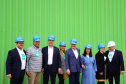 Lapa, 30 de junho de 2023 - O governador Carlos Massa Ratinho Jr., o vice-presidente Geraldo Alckimin e o presidemte do Grupo Potencial, Arnoldo Hammerschimidt lançam a pedra fundamental da esmagadora de soja para produção de biodiesel.