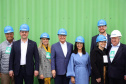 Lapa, 30 de junho de 2023 - O governador Carlos Massa Ratinho Jr., o vice-presidente Geraldo Alckimin e o presidemte do Grupo Potencial, Arnoldo Hammerschimidt lançam a pedra fundamental da esmagadora de soja para produção de biodiesel.