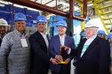 Lapa, 30 de junho de 2023 - O governador Carlos Massa Ratinho Jr., o vice-presidente Geraldo Alckimin e o presidemte do Grupo Potencial, Arnoldo Hammerschimidt lançam a pedra fundamental da esmagadora de soja para produção de biodiesel.