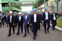 Lapa, 30 de junho de 2023 - O governador Carlos Massa Ratinho Jr., o vice-presidente Geraldo Alckimin e o presidemte do Grupo Potencial, Arnoldo Hammerschimidt lançam a pedra fundamental da esmagadora de soja para produção de biodiesel.