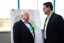 Lapa, 30 de junho de 2023 - O governador Carlos Massa Ratinho Jr., o vice-presidente Geraldo Alckimin e o presidemte do Grupo Potencial, Arnoldo Hammerschimidt lançam a pedra fundamental da esmagadora de soja para produção de biodiesel.