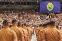 Curitiba, 12 de setembro de 2023 - O governador Carlos Massa Ratinho Jr. participa da formatura de soldados da Polícia Militar do Paraná na Ligga Arena.