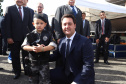 Governador Carlos Massa Ratinho Júnior participa da cerimônia de troca de comando da Polícia Militar do Paraná. O novo camandante-geral é o coronel Péricles de Matos. Ele substitui no cargo a coronel Audilene Dias Rocha. - Curitiba, 08/01/2019 - Foto: Rodrigo Félix Leal