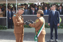 Governador Carlos Massa Ratinho Júnior participa da cerimônia de troca de comando da Polícia Militar do Paraná. O novo camandante-geral é o coronel Péricles de Matos. Ele substitui no cargo a coronel Audilene Dias Rocha. - Curitiba, 08/01/2019 - Foto: Rodrigo Félix Leal