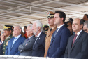 Governador Carlos Massa Ratinho Júnior participa da cerimônia de troca de comando da Polícia Militar do Paraná. O novo camandante-geral é o coronel Péricles de Matos. Ele substitui no cargo a coronel Audilene Dias Rocha. - Curitiba, 08/01/2019 - Foto: Rodrigo Félix Leal