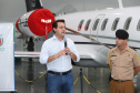 O governador Carlos Massa Ratinho Junior entregou nesta quinta-feira (17) a aeronave que ficava à disposição do poder executivo e ficava baseada em um hangar no Aeroporto do Bacacheri. O término do uso do avião vai gerar uma economia de R$ 4,5 milhões por ano aos cofres públicos. - Curitiba, 17/01/2019 - Foto: Rodrigo Félix Leal