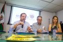 Coletiva de imprensa sobre o enfrentamento da febre amarela no Paraná. Na foto, e/d: Nestor Werner, diretor geral da Secretaria estadual da Saúde; João Crivelaro, da Superintendência em Vigilância à Saúde e Monique Costa, da Superintendência de Atenção à Saúde. - Curitiba, 30/01/2019 - Foto: Jaelson Lucas/anpr