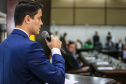 O governador Carlos Massa Ratinho Junior participa da solenidade que formaliza a Força-Tarefa Infância Segura de Prevenção e Combate a Crimes Contra a Criança, nesta quinta-feira (21) no Palácio da Justiça. Na foto, Felipe Eduardo Hideo Hayashi, diretor do Departamento de Justiça da secretaria e coordenador do projeto. - Curitiba, 21/02/2019 - Foto: Geraldo Bubniak/ANPr