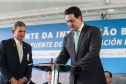 O governador Carlos Massa Ratinho Junior recebe  em Foz do Iguaçu, o presidente Jair Bolsonaro e o presidente do Paraguai Mario Abdo Benítez para o lançamento da pedra fundamental da segunda ponte entre Brasil e Paraguai, em cerimônia  no Marco das Três Fronteiras, nesta sexta-feira (10).   Foz do Iguaçu, 10/05/2019 -  Foto: Geraldo Bubniak/ANPr
