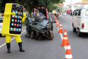 Uma grande mobilização de conscientização sobre segurança no trânsito foi desencadeada pela Polícia Militar nesta segunda-feira (27), Dia Estadual de Prevenção a Acidentes de Trânsito, por conta das atividades educativas da campanha Maio Amarelo. As equipes policiais abordaram motoristas, pedestres e ciclista, com apoio de voluntários de entidades e órgãos ligados ao trânsito nas principais cidades do Paraná.  Curitiba, 27/05/2019  -  Foto: Soldado Amanda Morais