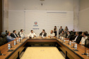 O governador Carlos Massa Ratinho Jr, reuniu-se com empresários da empresa Tirol, que anunciaram investimentos no município de Ipiranga. Presentes: prefeito de Ipiranga, Luiz Carlos Blum; secretário de Infraestrutura e Logística, Sandro Alex; diretor presidente da APD, Eduardo Bekin; gerente de projetos da Tirol, Maicon Spada; diretor industrial, Adalberto Rofner e diretor comercial da Tirol, Carlos Dresch.Curitiba, 11-09-19.Foto: Arnaldo Alves / AEN.
