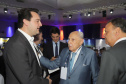 O governador Carlos Massa Ratinho Junior participa da abertura do 25º Congresso de Radiodifusão. Participaram da solenidade: secretários:  vice-prefeito de Curitiba, Eduardo Pimentel; de Comunicação e Cultura, Hudson José; de Infraestrutura e Logística, Sandro Alex; presidente da Copel, Daniel Slaviero; presidente da Associação das Emissoras de Radiodifusão do Paraná - AERP, Alexandre Barros; entre outros.Curitiba, 18-09-19.Foto: Arnaldo Alves / AEN.