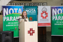 O Governo do Estado entrega os três principais prêmios do sorteio de Setembro do programa Nota Paraná, de R$ 20 mil, R$ 30 mil e R$ 50 mil. A solenidade de premiação acontece no Hospital das Clínicas, em Curitiba nesta quinta-feira (19). Na foto a superintendente do CHC, Claudete Reggiani. Curitiba, 19/09/2019 - Foto: Geraldo Bubniak/AEN