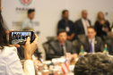 O governador Carlos Massa Ratinho Junior e o ministro da Justiça Sergio Moro, participaram da Encontro do Conselho Nacional de Secretários de Estado da Justiça, Cidadania, Direitos Humanos e Administração Penitenciária. Participaram: os secretários: de Segurança Pública, cel. Romulo Marinho Soares; entre outros.Curitiba, 04-10-19.Foto: Arnaldo Alves / AEN.