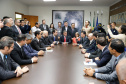 O governador Carlos Massa Ratinho Junior e o ministro da Justiça e Segurança Pública, Sergio Moro,  durante reunião com o prefeito de São José dos Pinhais, Toninho Fenelon, e os comandos das equipes de segurança da União, estados e município que atuam em conjunto no projeto-piloto iniciado pelo Ministério em 30 de agosto. 