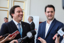 O governador Carlos Massa Ratinho Junior e o presidente da Caixa Econômica Federal, Pedro Guimarães, discutiram nesta segunda-feira (28) a possibilidade do Paraná acessar uma linha de crédito para investimentos em saneamento, infraestrutura e desenvolvimento urbano. Foto: Geraldo Bubniak/AEN