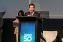 O governador Carlos Massa Ratinho Junior faz a abertura nesta quinta-feira (31), do encontro de capacitação Governo 5.0 no Hotel Rafain Palace & Convention, em Foz do Iguaçu. Na foto, Darlan Scalco, prefeito de Pérola e presidente da AMP.Foz do Iguaçu, 17/10/2019 - Foto: Geraldo Bubniak/AEN