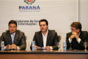 O governador Carlos Massa Ratinho Junior e o secretário de Infraestrutura e Logística, Sandro Alex, divulgam nesta segunda-feira (09),  no Palácio Iguaçu, as obras aprovadas pelo Governo do Estado que serão realizadas com os recursos do acordo de leniência firmado pela empresa Ecorodovias, que controla as concessionárias Ecovia e Ecocataratas, e Ministério Público Federal (MPF).    Curitiba, 09/12/2019 - Foto: Geraldo Bubniak/AEN