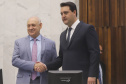 O governador Carlos Massa Ratinho Junior participa neste dia 03/02 da retomada dos trabalhos em plenário na Assembleia Legislativa do Paraná. Presentes: presidente da Assembleia Legislativa, dep. Ademar Traiano; presidente do Tribunal de Justiça, Adalberto Jorge Xisto Pereira; presidente do tribunal de Contas, Nestor Baptista; procurador Geral de Justiça, Ivonei Sfoggia; entre outros.
Curitiba, 03-02-20.
Foto: Arnaldo Alves / AEN.
